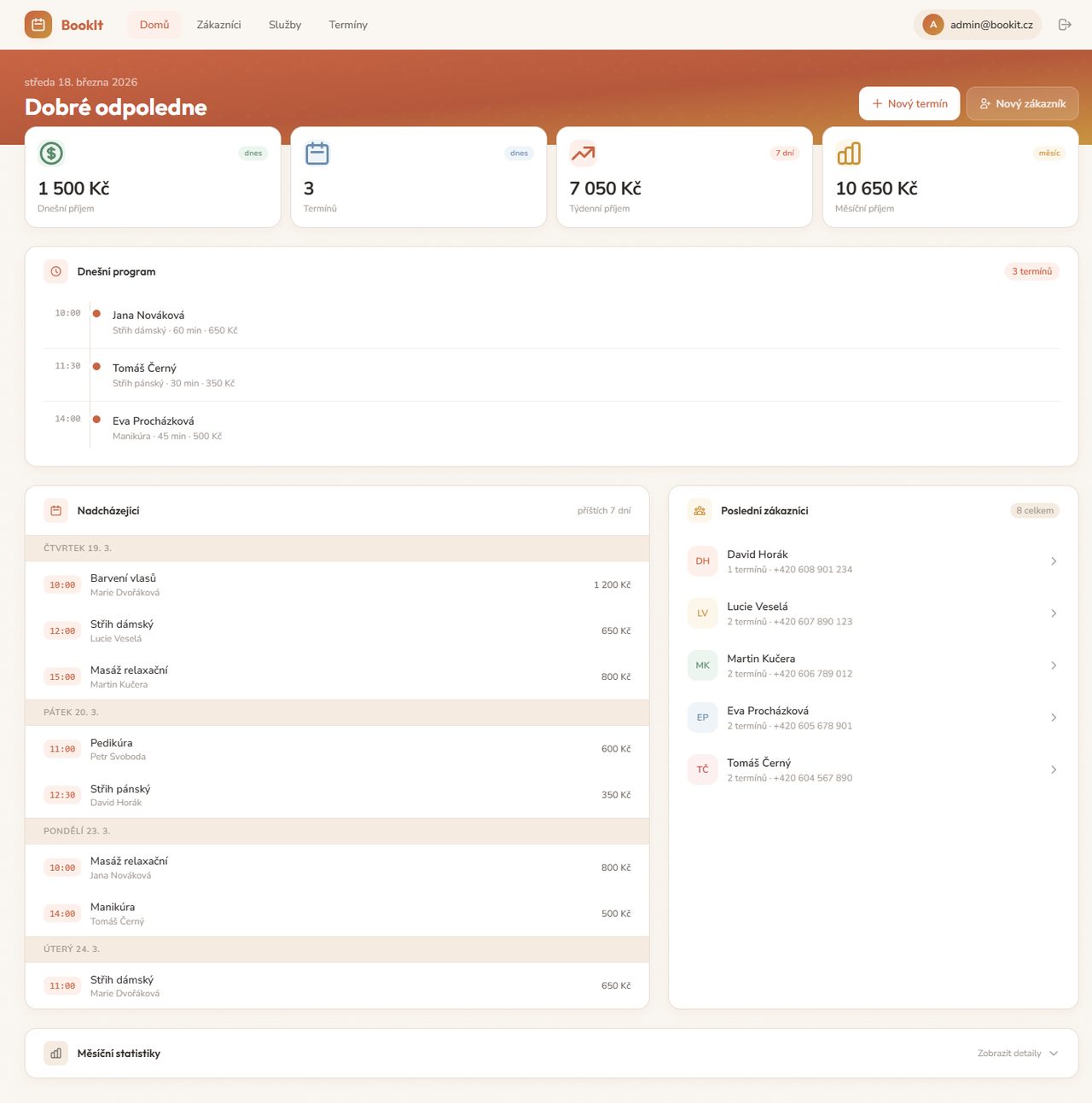 BookIt – přehled rezervací