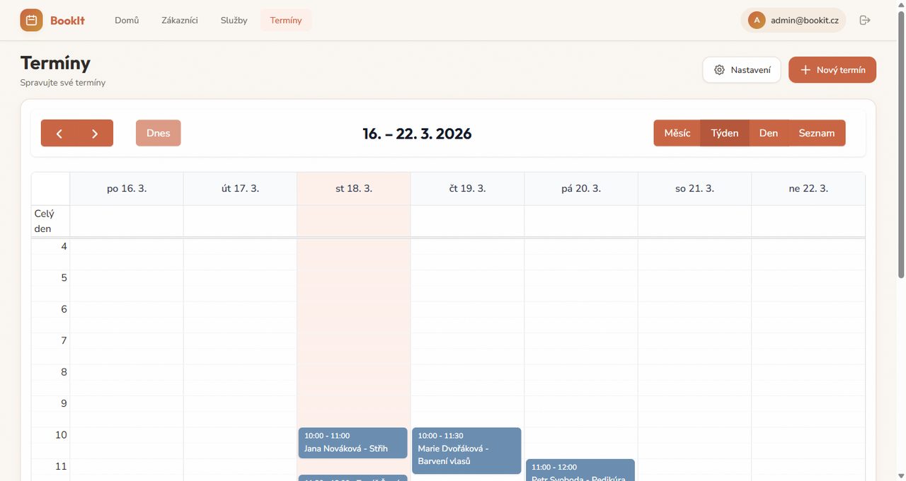 BookIt – přehled rezervací