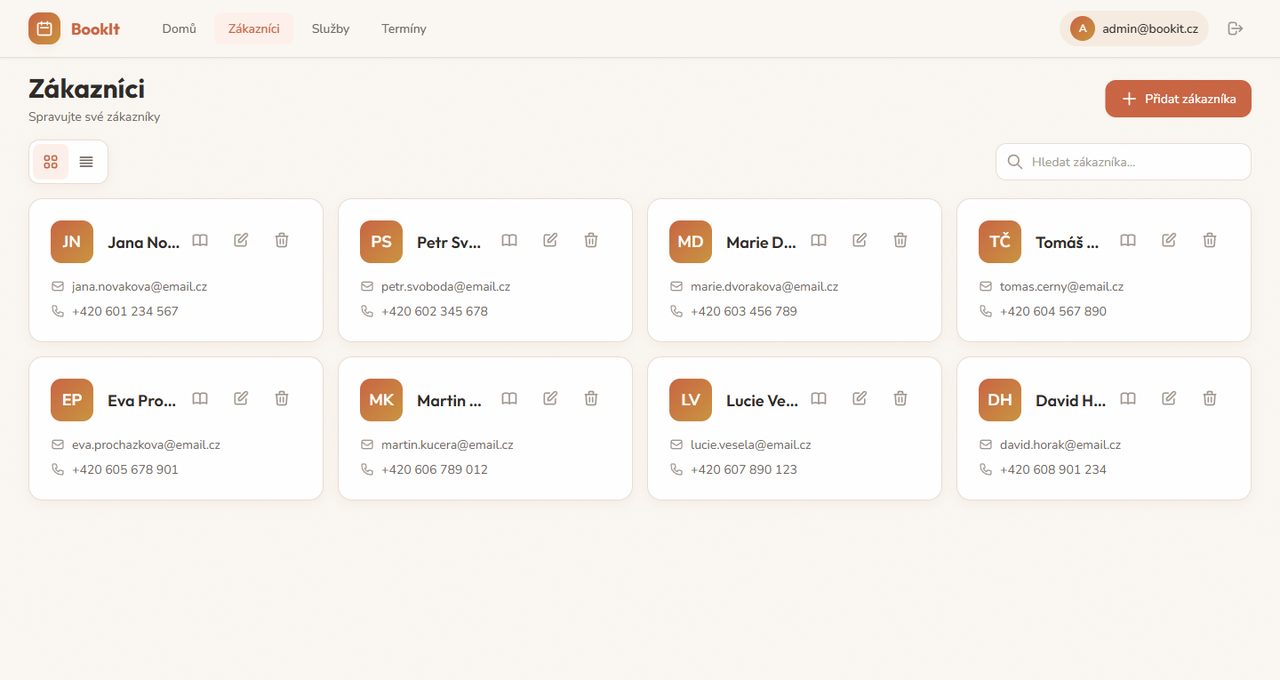 BookIt – přehled rezervací
